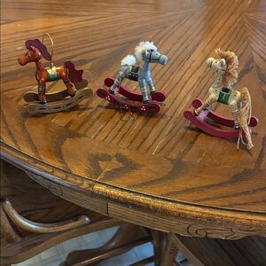 Vintage Wooden Rocking Horse Ornaments Set